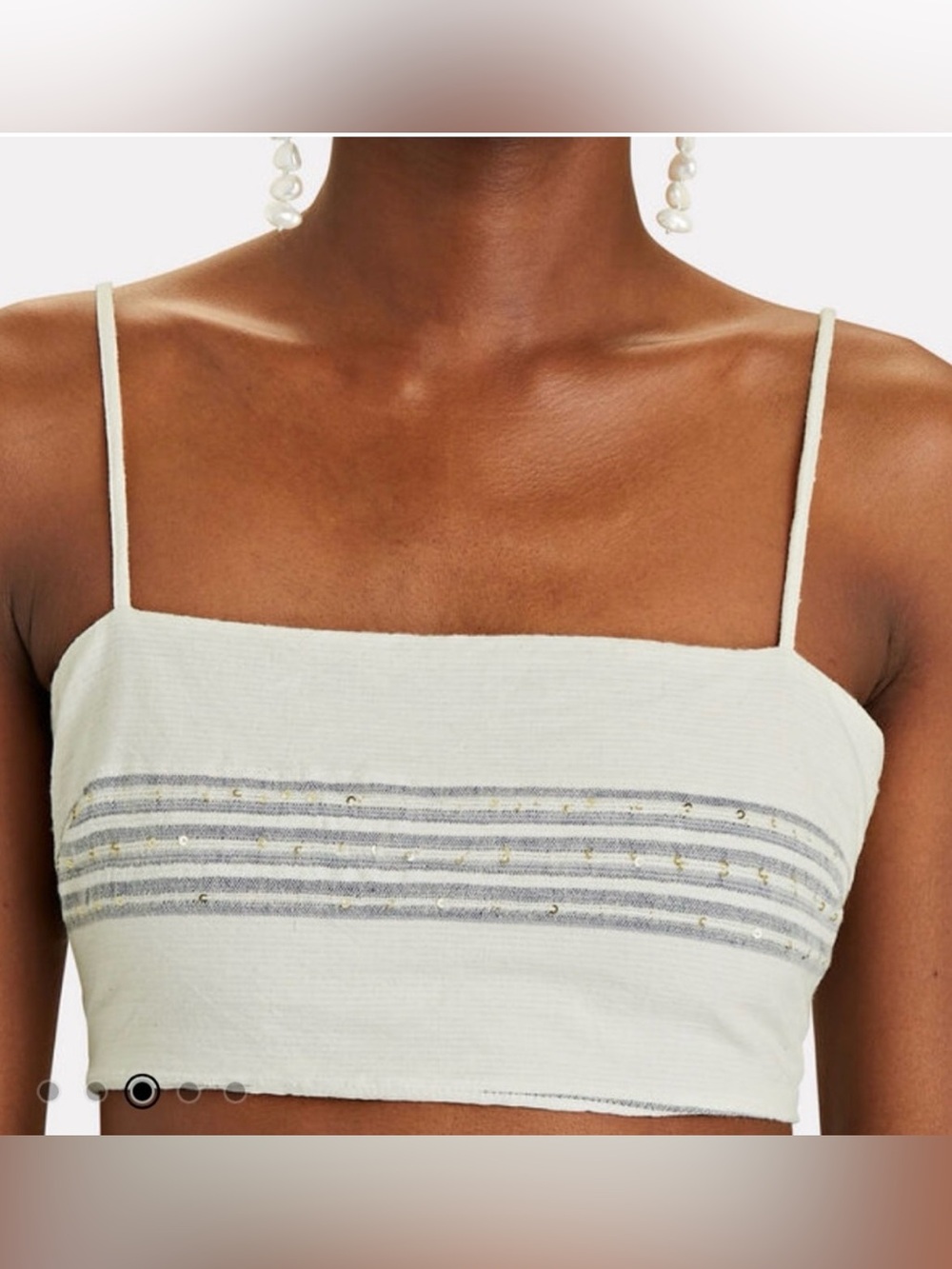SAYLOR Nara Woven Sequin Ivory Striped Spaghetti-Strap Crop Top, NWT, small